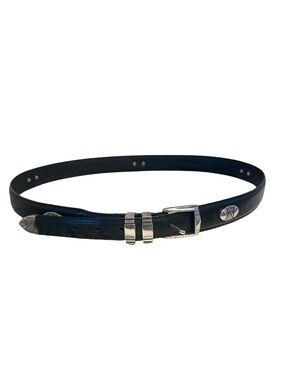 AML 3000 Leather Belt Top Grain Black Golf Club Belt Silver Buckle Accents 42